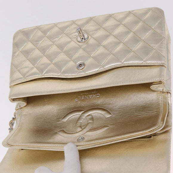 CHANEL Matelasse25 Chain Shoulder Bag Lamb Skin Mocha Gold CC Auth 210187SM