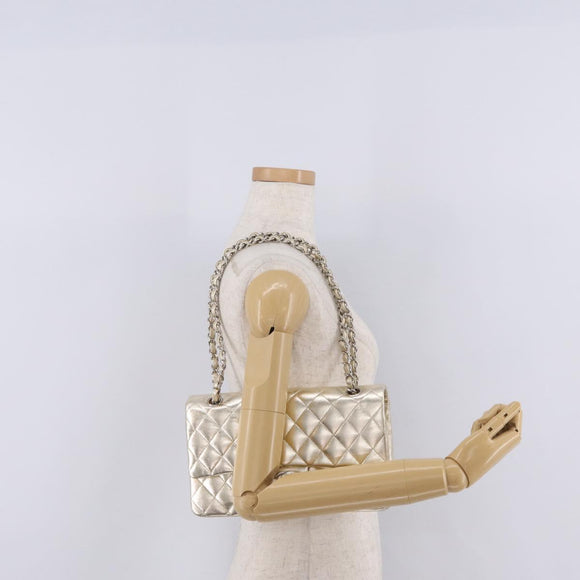 CHANEL Matelasse25 Chain Shoulder Bag Lamb Skin Mocha Gold CC Auth 210187SM