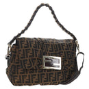 FENDI Zucca Canvas Mia Chain Shoulder Bag 2way Black Brown 8BR614 Auth 210188V-1