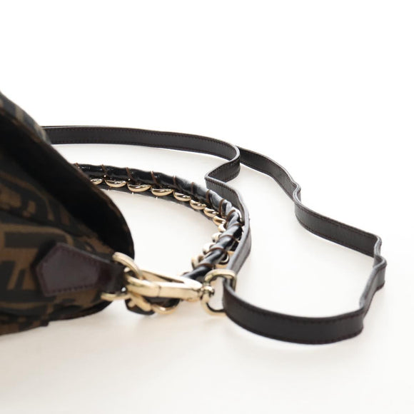 FENDI Zucca Canvas Mia Chain Shoulder Bag 2way Black Brown 8BR614 Auth 210188V