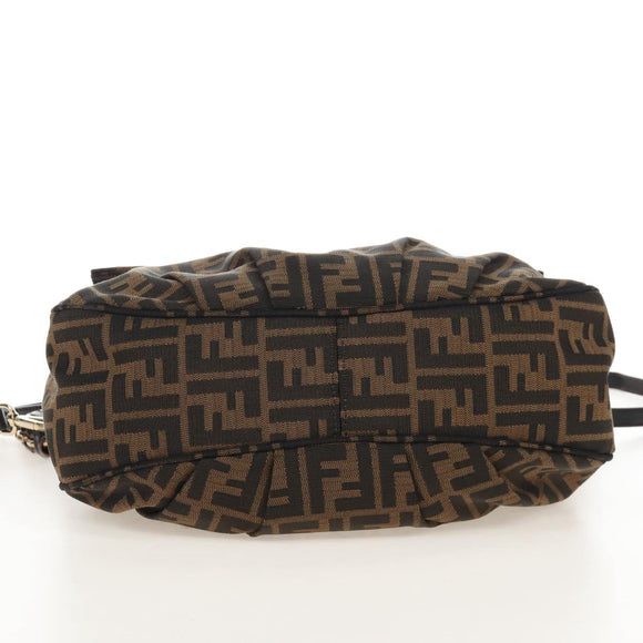 FENDI Zucca Canvas Mia Chain Shoulder Bag 2way Black Brown 8BR614 Auth 210188V