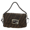 FENDI Zucca Canvas Mia Chain Shoulder Bag 2way Black Brown 8BR614 Auth 210188V-2