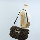 FENDI Zucca Canvas Mia Chain Shoulder Bag 2way Black Brown 8BR614 Auth 210188V-28