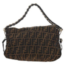 FENDI Zucca Canvas Mia Chain Shoulder Bag 2way Black Brown 8BR614 Auth 210188V-3
