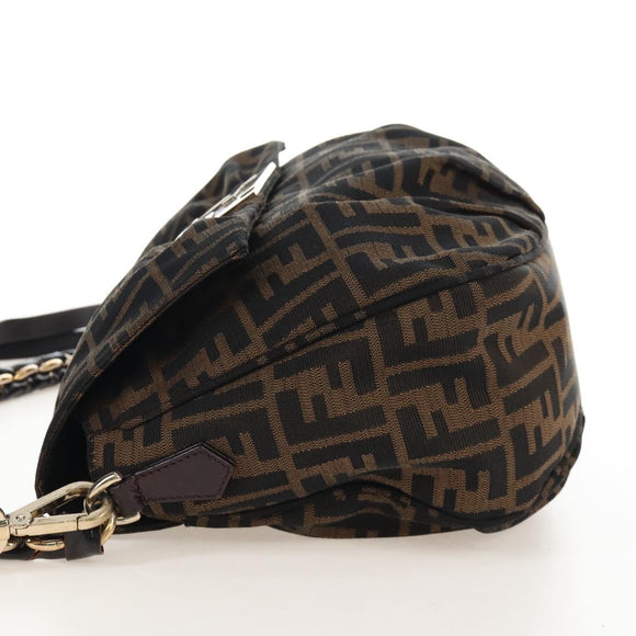 FENDI Zucca Canvas Mia Chain Shoulder Bag 2way Black Brown 8BR614 Auth 210188V