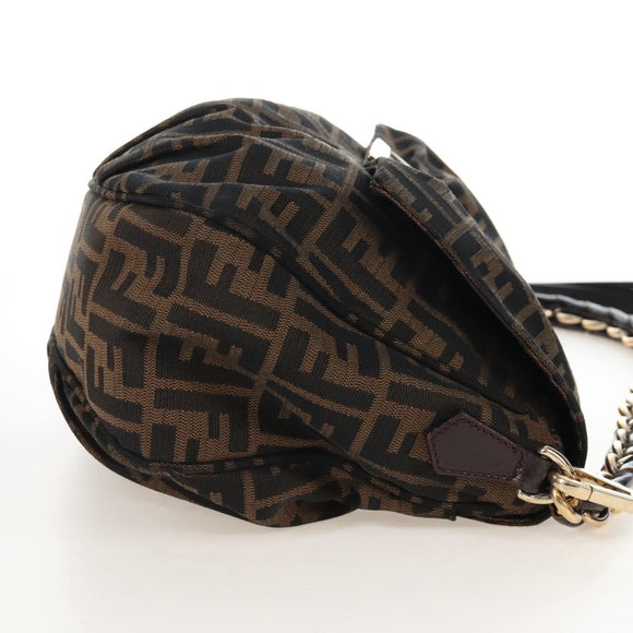 FENDI Zucca Canvas Mia Chain Shoulder Bag 2way Black Brown 8BR614 Auth 210188V
