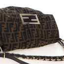 FENDI Zucca Canvas Mia Chain Shoulder Bag 2way Black Brown 8BR614 Auth 210188V-6