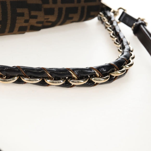 FENDI Zucca Canvas Mia Chain Shoulder Bag 2way Black Brown 8BR614 Auth 210188V