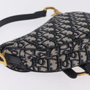 Christian Dior Trotter Canvas Saddle Shoulder Bag Navy Gold Auth 210196M-14