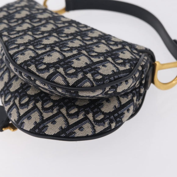 Christian Dior Trotter Canvas Saddle Shoulder Bag Navy Gold Auth 210196M