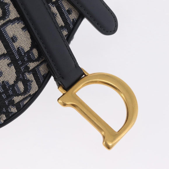 Christian Dior Trotter Canvas Saddle Shoulder Bag Navy Gold Auth 210196M