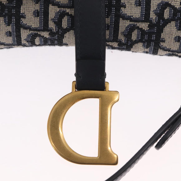 Christian Dior Trotter Canvas Saddle Shoulder Bag Navy Gold Auth 210196M