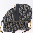 Christian Dior Trotter Canvas Saddle Shoulder Bag Navy Gold Auth 210196M-18