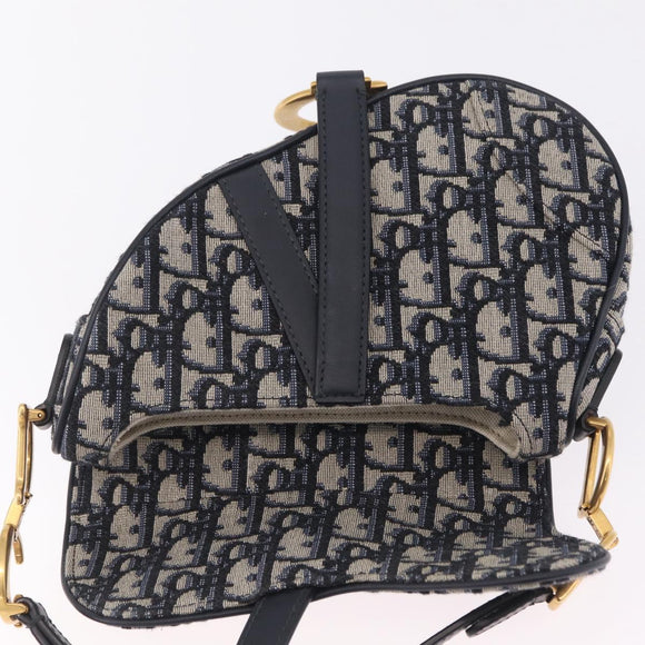 Christian Dior Trotter Canvas Saddle Shoulder Bag Navy Gold Auth 210196M