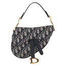 Christian Dior Trotter Canvas Saddle Shoulder Bag Navy Gold Auth 210196M-2