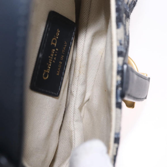 Christian Dior Trotter Canvas Saddle Shoulder Bag Navy Gold Auth 210196M