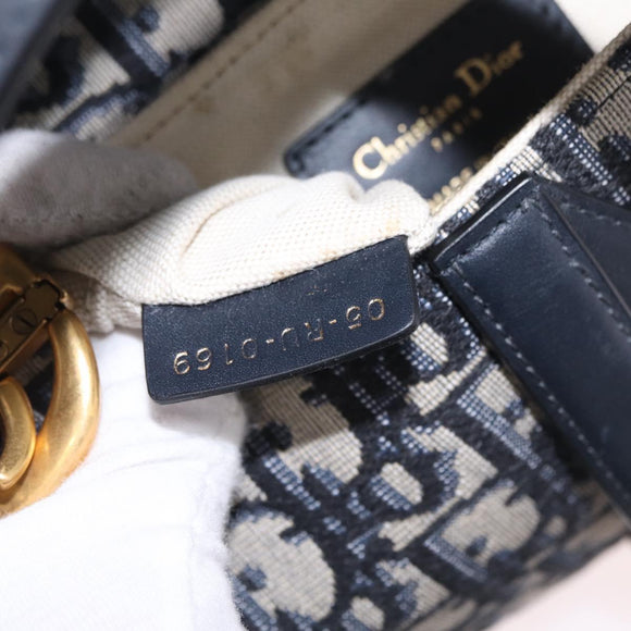 Christian Dior Trotter Canvas Saddle Shoulder Bag Navy Gold Auth 210196M