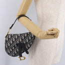 Christian Dior Trotter Canvas Saddle Shoulder Bag Navy Gold Auth 210196M-24