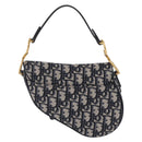 Christian Dior Trotter Canvas Saddle Shoulder Bag Navy Gold Auth 210196M-3
