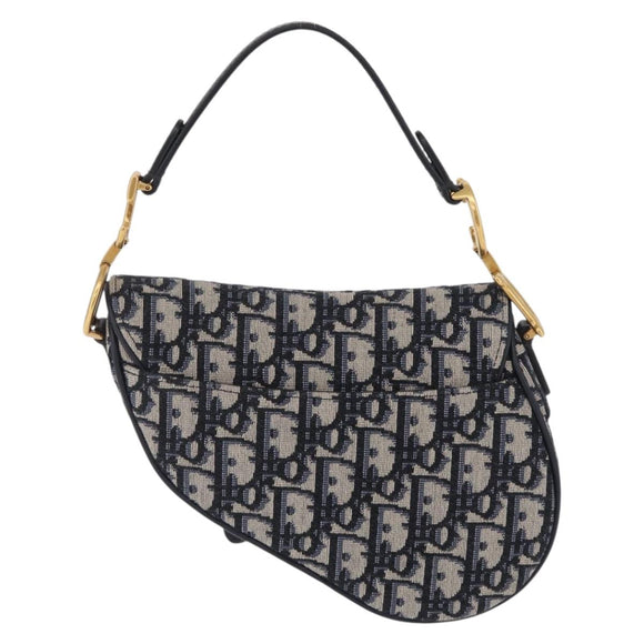 Christian Dior Trotter Canvas Saddle Shoulder Bag Navy Gold Auth 210196M
