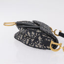 Christian Dior Trotter Canvas Saddle Shoulder Bag Navy Gold Auth 210196M-4