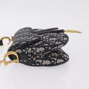 Christian Dior Trotter Canvas Saddle Shoulder Bag Navy Gold Auth 210196M-5