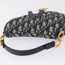 Christian Dior Trotter Canvas Saddle Shoulder Bag Navy Gold Auth 210196M-6