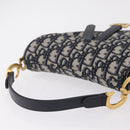 Christian Dior Trotter Canvas Saddle Shoulder Bag Navy Gold Auth 210196M-7