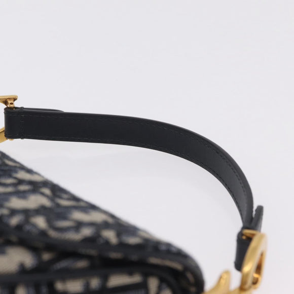 Christian Dior Trotter Canvas Saddle Shoulder Bag Navy Gold Auth 210196M