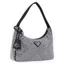 PRADA Hand Pouch Satin Black Silver Auth 210197SAM-1