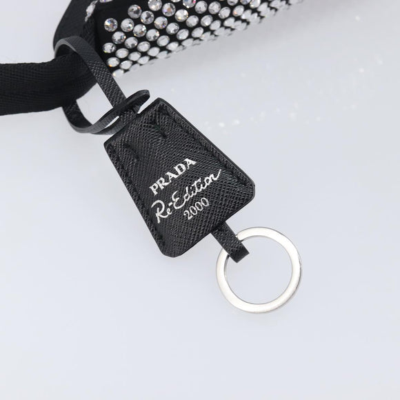 PRADA Hand Pouch Satin Black Silver Auth 210197SAM