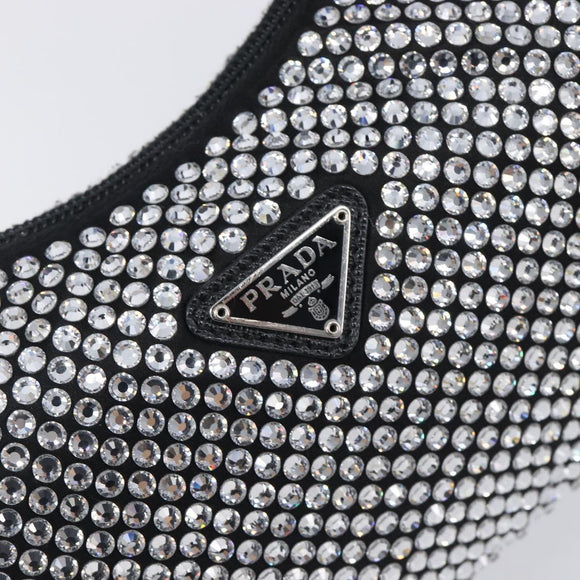 PRADA Hand Pouch Satin Black Silver Auth 210197SAM