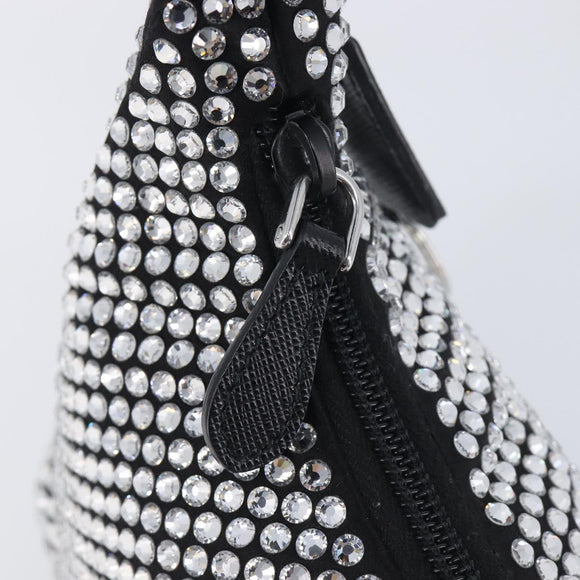 PRADA Hand Pouch Satin Black Silver Auth 210197SAM