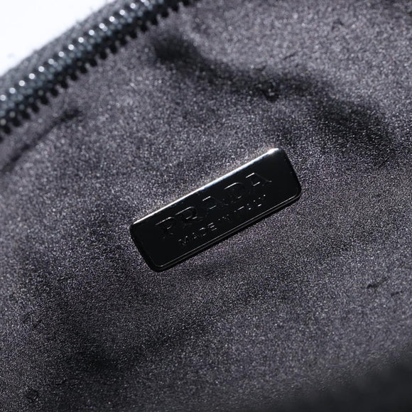 PRADA Hand Pouch Satin Black Silver Auth 210197SAM