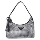 PRADA Hand Pouch Satin Black Silver Auth 210197SAM-2