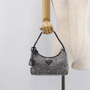 PRADA Hand Pouch Satin Black Silver Auth 210197SAM-22