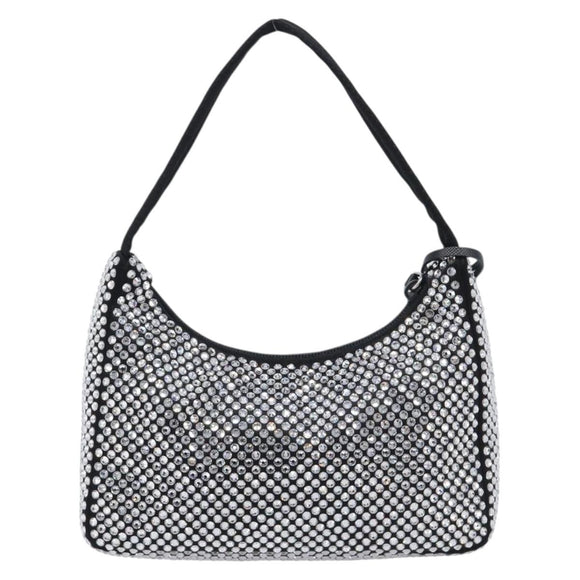 PRADA Hand Pouch Satin Black Silver Auth 210197SAM