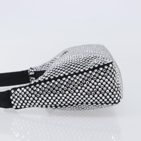 PRADA Hand Pouch Satin Black Silver Auth 210197SAM