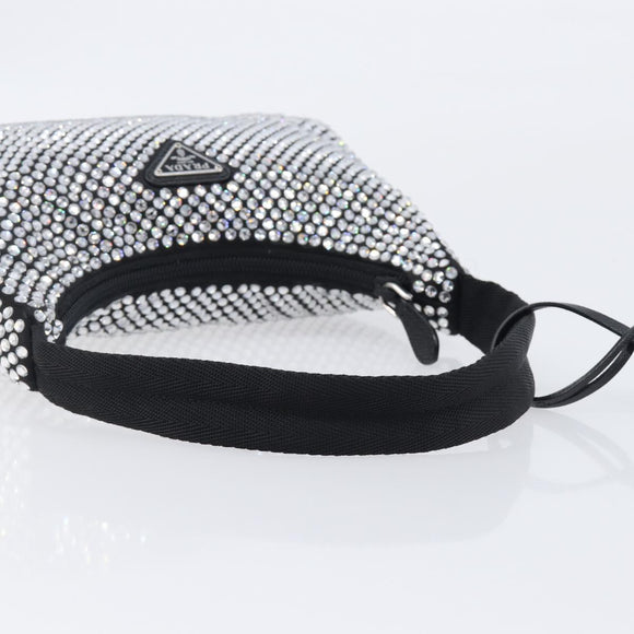 PRADA Hand Pouch Satin Black Silver Auth 210197SAM