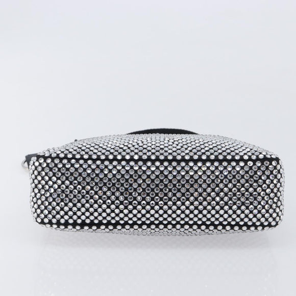 PRADA Hand Pouch Satin Black Silver Auth 210197SAM