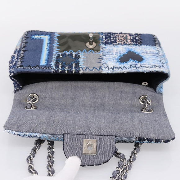 CHANEL Chain Shoulder Bag Denim Blue Silver CC Auth 210199SM
