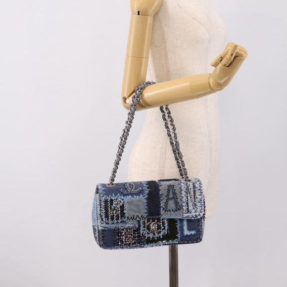 CHANEL Chain Shoulder Bag Denim Blue Silver CC Auth 210199SM