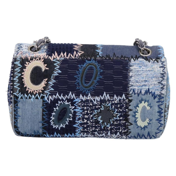 CHANEL Chain Shoulder Bag Denim Blue Silver CC Auth 210199SM