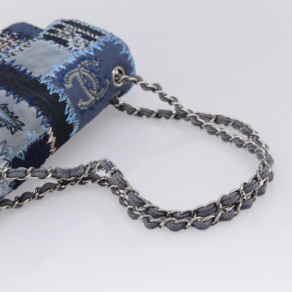 CHANEL Chain Shoulder Bag Denim Blue Silver CC Auth 210199SM