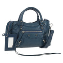Balenciaga Classic Mini City Bag Leather 2way Blue Silver 300295 Auth 210200M-1