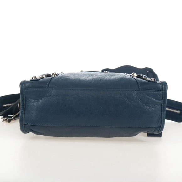 Balenciaga Classic Mini City Bag Leather 2way Blue Silver 300295 Auth 210200M