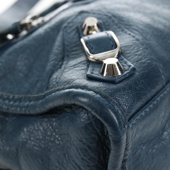 Balenciaga Classic Mini City Bag Leather 2way Blue Silver 300295 Auth 210200M