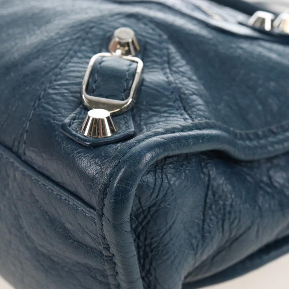 Balenciaga Classic Mini City Bag Leather 2way Blue Silver 300295 Auth 210200M