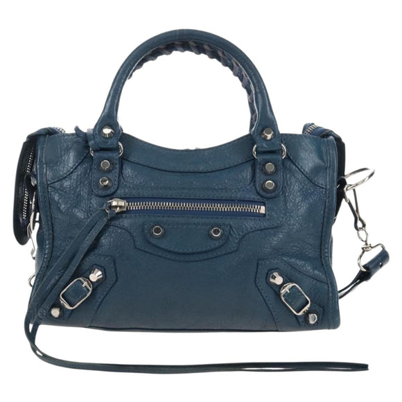 Balenciaga Classic Mini City Bag Leather 2way Blue Silver 300295 Auth 210200M