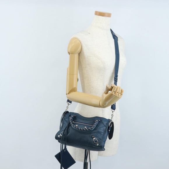 Balenciaga Classic Mini City Bag Leather 2way Blue Silver 300295 Auth 210200M